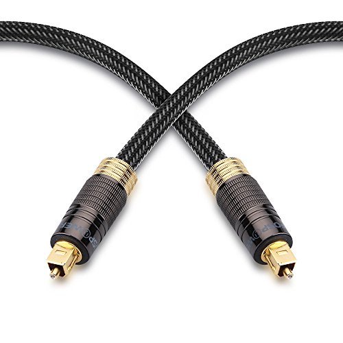 FosPower (10 Feet) 24K Gold Plated Toslink Digital Optical Audio Cable (S/PDIF) - Metal Connectors & Braided Nylon Jacket