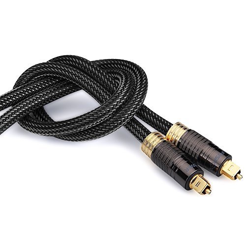 FosPower (10 Feet) 24K Gold Plated Toslink Digital Optical Audio Cable (S/PDIF) - Metal Connectors & Braided Nylon Jacket