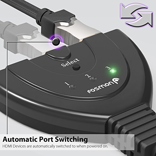 Fosmon HD1831 3-Port HDMI Switch with Pigtail Cable