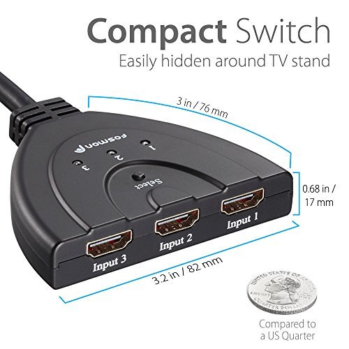 Fosmon HD1831 3-Port HDMI Switch with Pigtail Cable