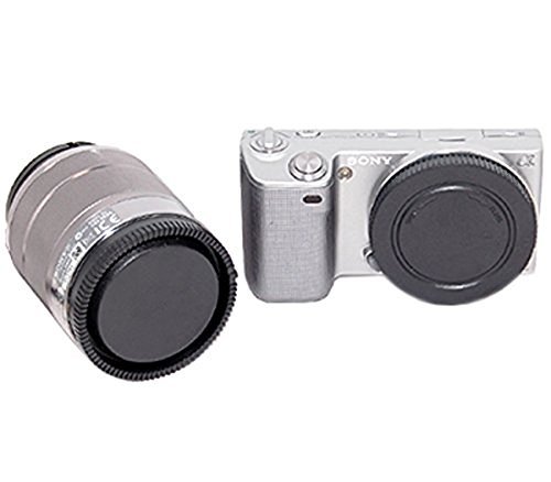 Fotasy RBE2X 2x Rear Lens Cover and Camera Body Cap Set with Cleaning Cloth for Sony E-Mount NEX Mirrorless Camera (Black)