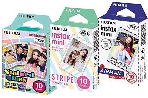 Fuji Instax Mini Stained Glass, Stripe and Airmail Films (Mini 8/50s, Mini 90, Mini 25) (Pack of 3)