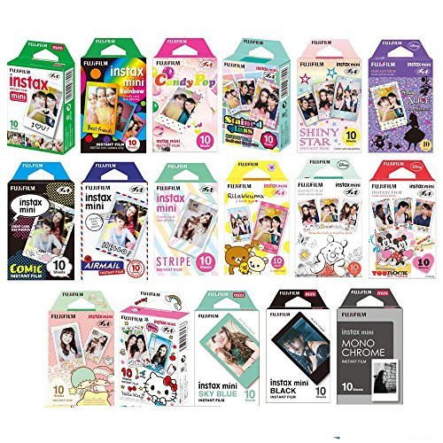 Fujifilm Instax Mini Instant Film 17 SET , Sky Blue , Black , Single , Monochrome , Candy pop , Stained Glass , Shiny Star , Rainbow , Comic , Airmail , Stripe , 6 Character + Sticker