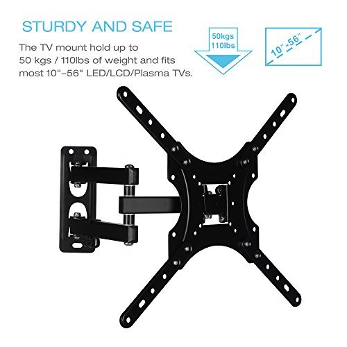 Full Motion Articulating TV Wall Mount, Tilt -5°/15°, Swivel up to 180° Fits LED/LCD/Plasma Flat Screen TV's.