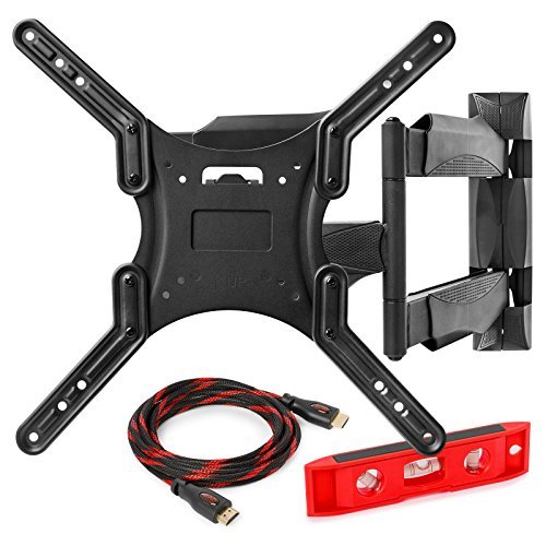 Full Motion TV Wall Mount Monitor Bracket for 22-52 Inch LED, LCD and Plasma Flat Screen Displays up to VESA 400x400. Universal Fit, Swivel, Tilt, Articulating with 10’ HDMI Cable