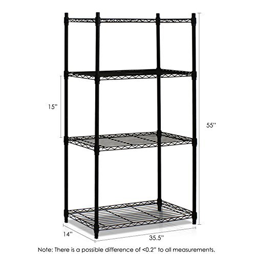 Furinno WS15004 Wayar Heavy Duty Wire Shelving System, 4-Tier, Black