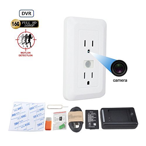 Fuvision Electrical Outlet Hidden Spy Camera Pir Motion Activated DVR 1080P FHD Covert Nanny Camera Recorder With Up To 15 Day Battery Life and 16GB SD Card Home Security Video Surveillance Spy DVR