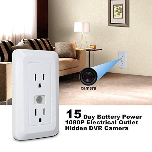 Fuvision Electrical Outlet Hidden Spy Camera Pir Motion Activated DVR 1080P FHD Covert Nanny Camera Recorder With Up To 15 Day Battery Life and 16GB SD Card Home Security Video Surveillance Spy DVR