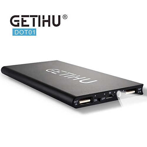 GETIHU Portable Charger Real 10000mAh 2 USB Ports Power Bank External Battery Ultra Slim Thin Design Powerbank Backup for iPhone 7 6s 6 Plus 5s iPad Tablet Samsung Mobile Phone Pack (Black)