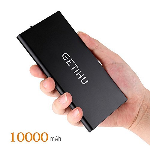 GETIHU Portable Charger Real 10000mAh 2 USB Ports Power Bank External Battery Ultra Slim Thin Design Powerbank Backup for iPhone 7 6s 6 Plus 5s iPad Tablet Samsung Mobile Phone Pack (Black)