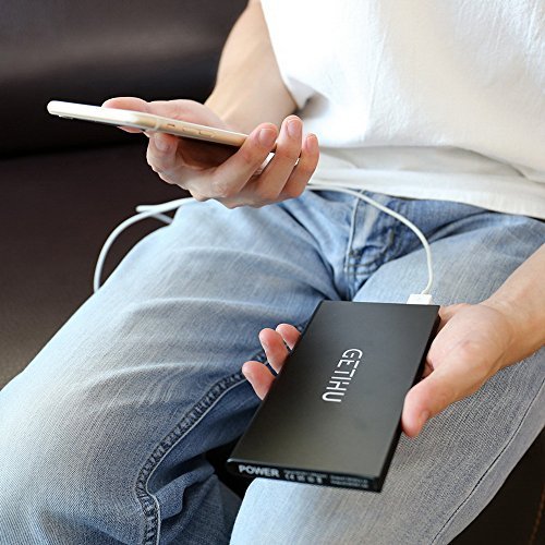 GETIHU Portable Charger Real 10000mAh 2 USB Ports Power Bank External Battery Ultra Slim Thin Design Powerbank Backup for iPhone 7 6s 6 Plus 5s iPad Tablet Samsung Mobile Phone Pack (Black)