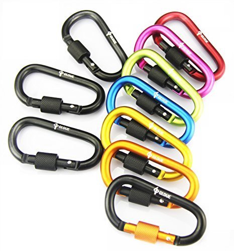 GLOUE Aluminum D-ring Locking Carabiner Keychain Spring Clip Lock Carabiner Hook Outdoor Camping Equipmengt - Professional Outdoor Camping Equipment - caribeaner,Lock Buckle(10PCS)