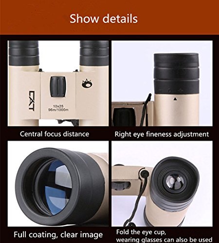 GMJF 10x25 Folding Binoculars Telescope with Low Light Night Vision for outdoor birding, travelling, sightseeing, hunting, etc 