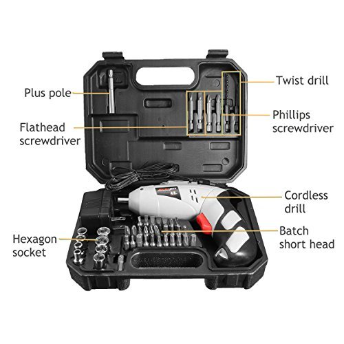 GOCHANGE Portable Cordless Drill, Cordless Battery Drill Power Tools 4.8V, 1300 mAh NiCd Battery, with 45 Pcs Screwdriver and Drill