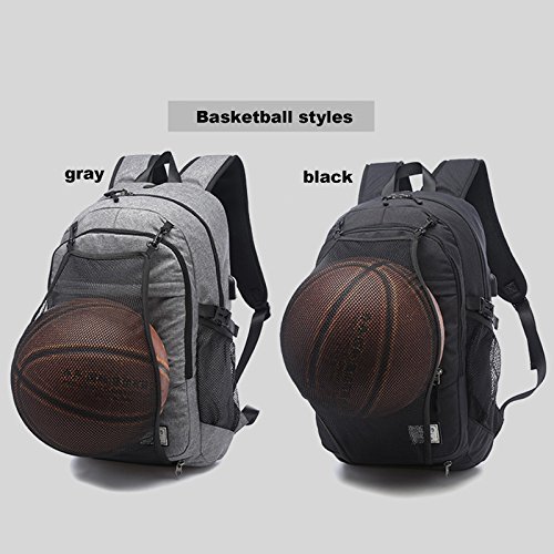 GOHIGH Business Laptop Backpack, Outdoor Travel Bag with Basketball Net Headphone Port and USB Ports Water Resistant College School Backpack for Women/men, Fits UNDER 15.6 inch Laptop & Tablet -Grey