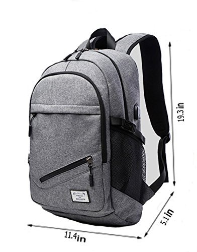 GOHIGH Business Laptop Backpack, Outdoor Travel Bag with Basketball Net Headphone Port and USB Ports Water Resistant College School Backpack for Women/men, Fits UNDER 15.6 inch Laptop & Tablet -Grey