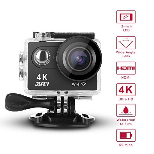 GSPON Wifi Action Camera 4K Ultra HD 12MP 30M Waterproof DV Camcorder 170 Degree Wide Angle Lens Sports Camera 2 Inch LCD Screen with Accessories Kit for Outdoor Cycling Swimming Surfing