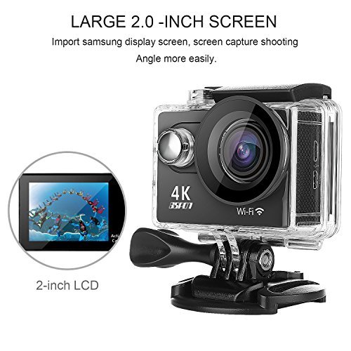 GSPON Wifi Action Camera 4K Ultra HD 12MP 30M Waterproof DV Camcorder 170 Degree Wide Angle Lens Sports Camera 2 Inch LCD Screen with Accessories Kit for Outdoor Cycling Swimming Surfing