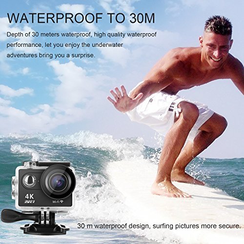 GSPON Wifi Action Camera 4K Ultra HD 12MP 30M Waterproof DV Camcorder 170 Degree Wide Angle Lens Sports Camera 2 Inch LCD Screen with Accessories Kit for Outdoor Cycling Swimming Surfing