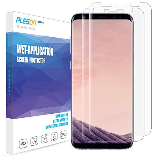 Galaxy S8 Plus Screen Protector, [2-Pack][Full Coverage] PLESON [Case Friendly][Bubble-Free][Anti-Scratch][No Lifted Edges] Wet Applied HD Clear Film Screen Protector for Samsung Galaxy S8 Plus / S8+