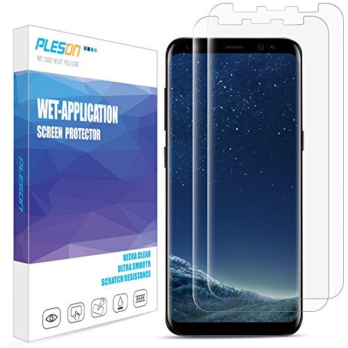 Galaxy S8 Screen Protector, [2-Pack][Full Coverage] PLESON Samsung Galaxy S8 Screen Protector [Case Friendly][Bubble-Free][No Lifted Edges] Wet Applied HD Clear Film Screen Protector for Galaxy S8