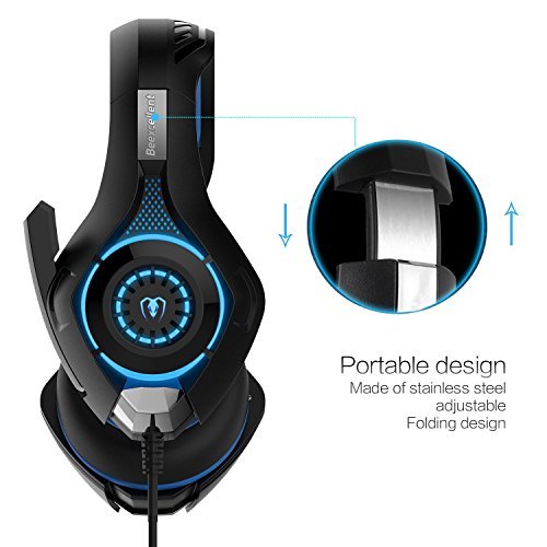 Gaming Headset, Matone Over-Ear Gaming Headphones with Volume Control USB 3.5mm Noise Cancelling Earphones Built-in Mic Stereo Bass LED Light for PS4 PC Tablet Laptop (Blue)