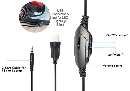 Gaming Headset, Matone Over-Ear Gaming Headphones with Volume Control USB 3.5mm Noise Cancelling Earphones Built-in Mic Stereo Bass LED Light for PS4 PC Tablet Laptop (Blue)