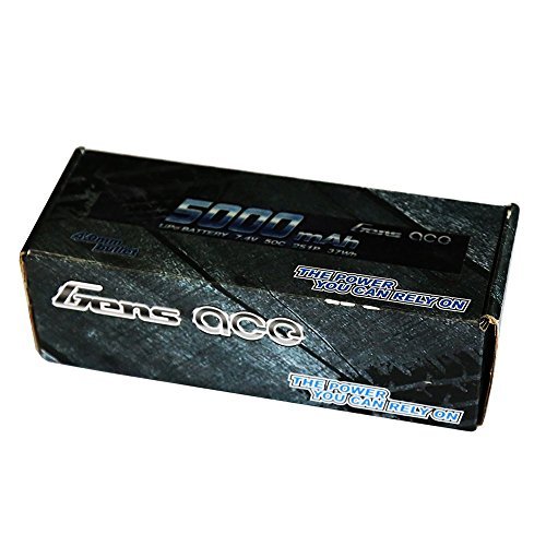 Gens ace LiPo Battery Pack 5000mAh 50C 2S 7.4V HardCase 21 with Deans T Plug for RC Car Boat Truck Roar Approved