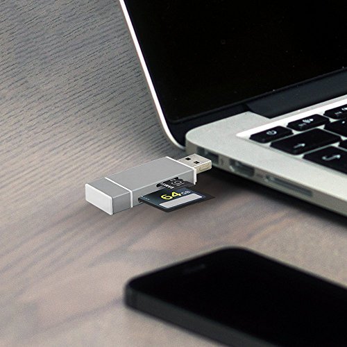 GiBot 3-in-1 Micro SD/ SD Memory Card Reader with Lightning USB 3.0 Micro USB OTG Adapter Card Reader for SDXC, SDHC, SD, Micro SDXC, Micro SD, Micro SDHC and TF Card, Silver