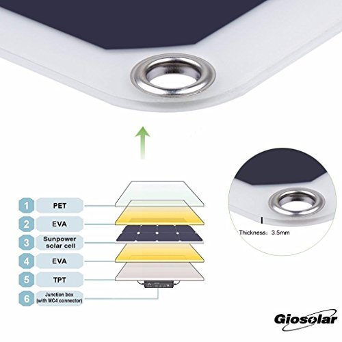 Giosolar 100W 12V high efficiency flexible monocrystalline solar PV panel for motorhome, caravan, camper, boat/yacht