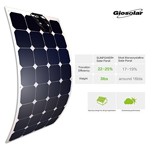 Giosolar 100W 12V high efficiency flexible monocrystalline solar PV panel for motorhome, caravan, camper, boat/yacht