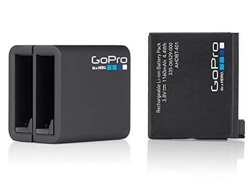 GoPro Genuine Original Accessory Bundle for HERO4 Black / HERO4 Silver. (OEM Packaging) Includes: Dual Battery Charger and Spare Battery. SanDisk Extreme 16GB MicroSDHC Memory Card and Adapter