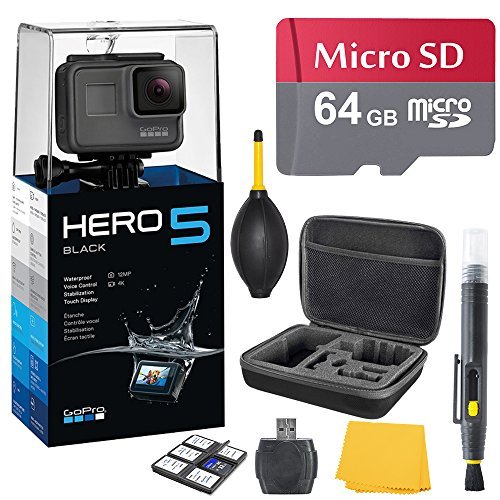 GoPro HERO 5 Black (7 items) + 64 GB Micro SD + Case + Accessory Bundle