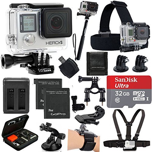 GoPro HERO4 Black Edition Camera HD Camcorder With Deluxe Carrying Case + Head Strap + Chest Strap + 2 Battery And Dual Charger + 32GB SDHC MicroSD Memory Card Complete Deluxe Accessory Bundle