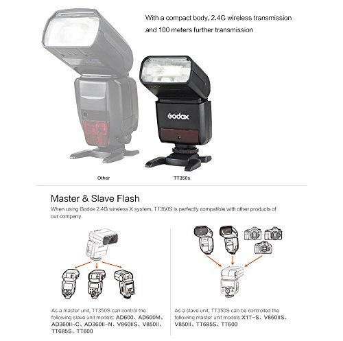 Godox TT350S 2.4G TTL Speedlite Flash with X1T-S Wireless Trigger for Sony Mirrorless Cameras - GN36 HSS 1/8000s 0.1-2.2s Recycle Time 210 Full Power Flashes 22 Step Power Output 24-105mm Zooming
