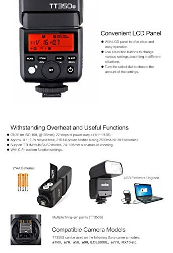 Godox Thinklite TTL TT350S Mini Camera Flash High Speed 1/8000s GN36 for Sony Mirrorless DSLR Camera A77II A6000 A6500 RX10 Series