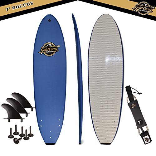 Gold Coast Surfboards - 7' SoftTop Foam Surfboard - The Ruccus - High Performance Foam Surfboard - CrocSkin Foam Deck, Double Concave Bottom Deck, Rubber Logo, 3 Stringers, GoPro Mount, No Wax Needed