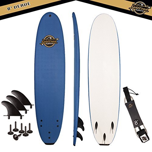 Gold Coast Surfboards - 8' Soft Top Foam Surfboard - The Verve - High Performance Foam Surfboard - CrocSkin Foam Deck, Double Concave Bottom Deck, Rubber Logo, 3 Stringers, GoPro Mount, No Wax Needed