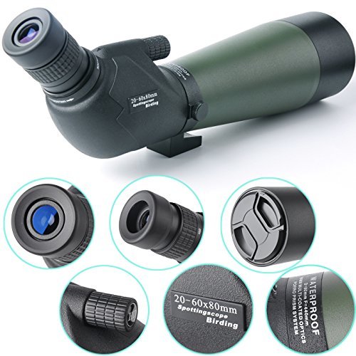 Gosky 20-60X 80 Porro Prism Spotting Scope- Waterproof Scope for Birdwatching Target Shooting Archery Outdoor Activities -with Tripod & Digiscoping Adapter-Get the World into Screen