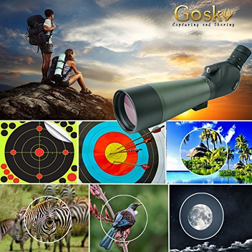 Gosky 20-60X 80 Porro Prism Spotting Scope- Waterproof Scope for Birdwatching Target Shooting Archery Outdoor Activities -with Tripod & Digiscoping Adapter-Get the World into Screen