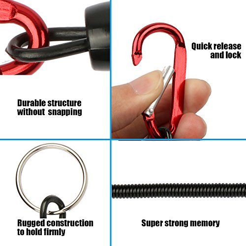 Goture Black Fishing Lanyard Accessories Plastic Retractable Coiled Tether with Carabiner for Pliers Lip Grips Tackle Fish Tools (Pack of 8)