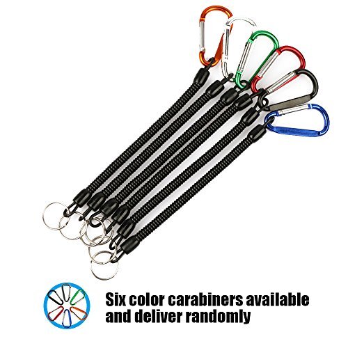 Goture Black Fishing Lanyard Accessories Plastic Retractable Coiled Tether with Carabiner for Pliers Lip Grips Tackle Fish Tools (Pack of 8)