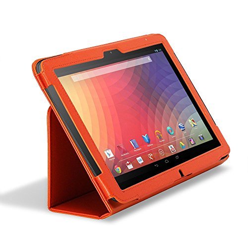 GreatShield TOME Series Flip-Stand Leather Folio Flip Case Smart Cover with Auto Sleep / Wake Feature for Google Nexus 10 inch Tablet (Orange)