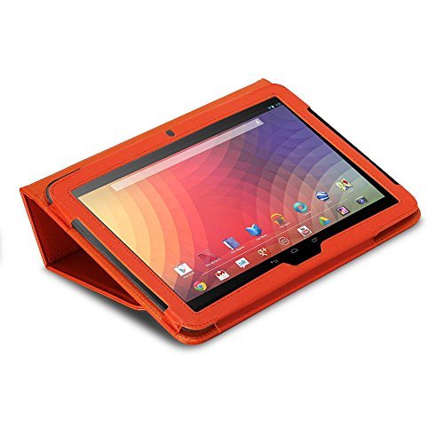 GreatShield TOME Series Flip-Stand Leather Folio Flip Case Smart Cover with Auto Sleep / Wake Feature for Google Nexus 10 inch Tablet (Orange)