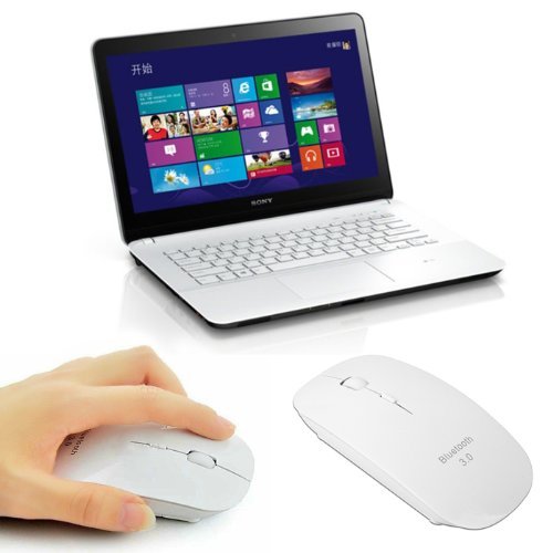 HDE Bluetooth 3.0 Wireless Mouse Optical Ergonomic Slim Profile Mouse with Adjustable DPI 800/1000/1200/1600 (White)