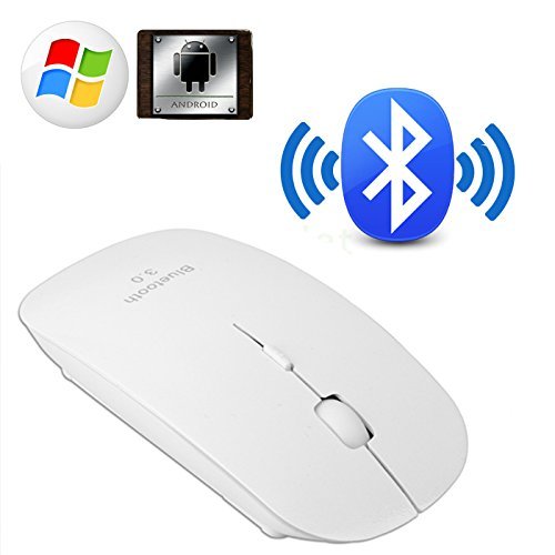 HDE Bluetooth 3.0 Wireless Mouse Optical Ergonomic Slim Profile Mouse with Adjustable DPI 800/1000/1200/1600 (White)