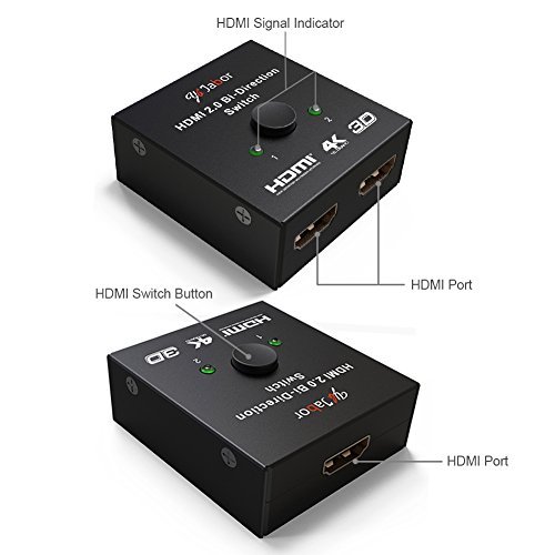 HDMI 2.0 Switch, Jabor 2x1 or 1x2 HDMI Bi-Directional Switcher with HDCP Pass Through, Support UHD 4Kx2K@60Hz & 3D