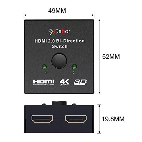 HDMI 2.0 Switch, Jabor 2x1 or 1x2 HDMI Bi-Directional Switcher with HDCP Pass Through, Support UHD 4Kx2K@60Hz & 3D