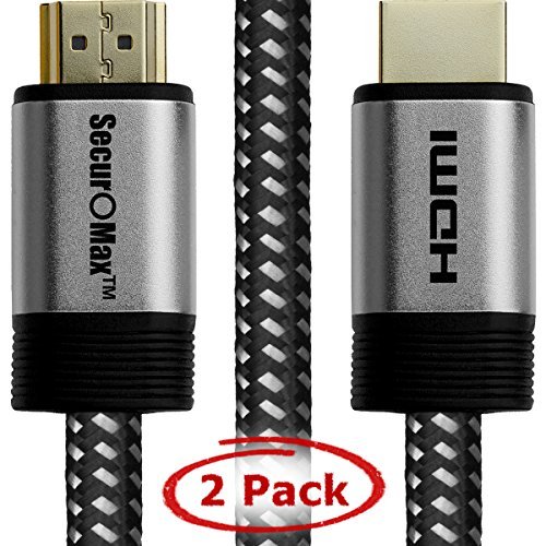 HDMI Cable 1.5 FT (2 Pack) - HDMI 2.0 (4K @ 60Hz) Ready - 30AWG Braided Cord - High Speed 18Gbps - Gold Plated - Ethernet / Audio Return - Video 2160p HD 1080p 3D - Xbox, PlayStation, PC, Apple TV