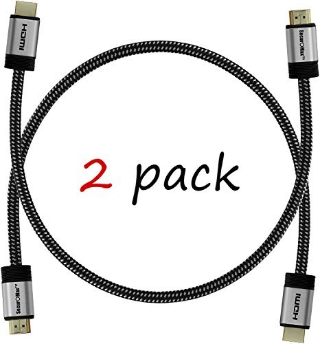 HDMI Cable 1.5 FT (2 Pack) - HDMI 2.0 (4K @ 60Hz) Ready - 30AWG Braided Cord - High Speed 18Gbps - Gold Plated - Ethernet / Audio Return - Video 2160p HD 1080p 3D - Xbox, PlayStation, PC, Apple TV